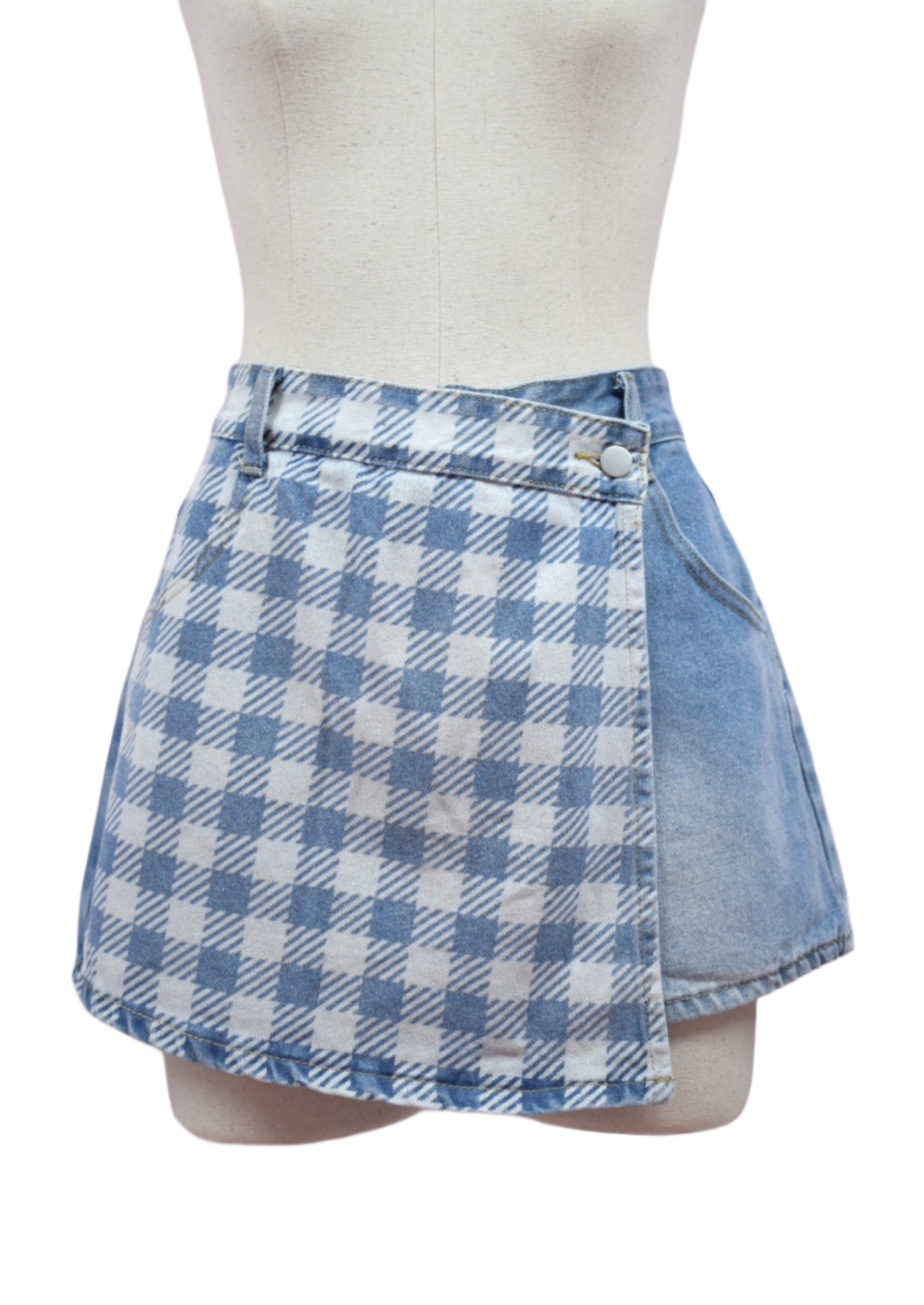 Short Falda Denim a Cuadros
