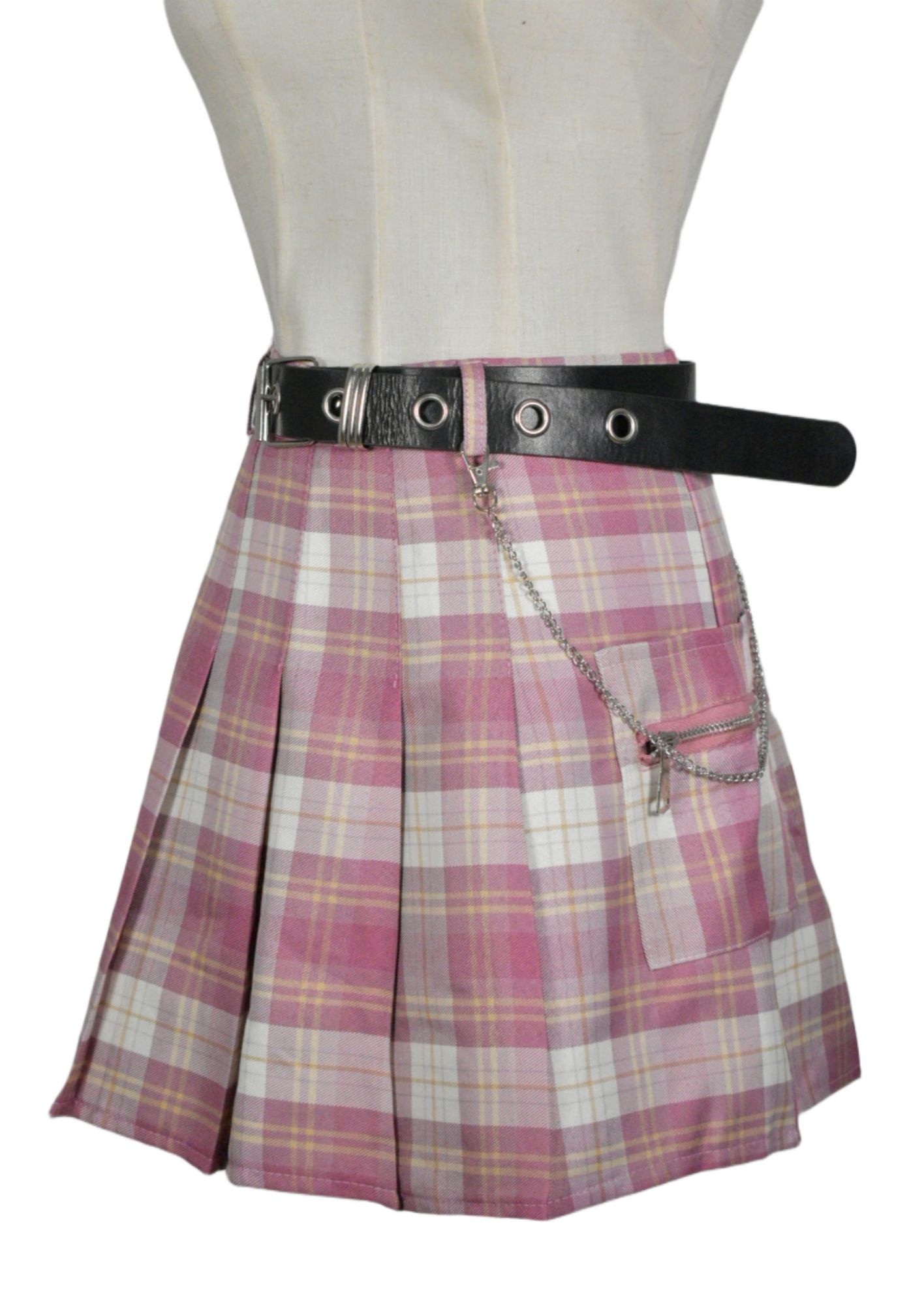 Pocket and Chain Pleated Skirt